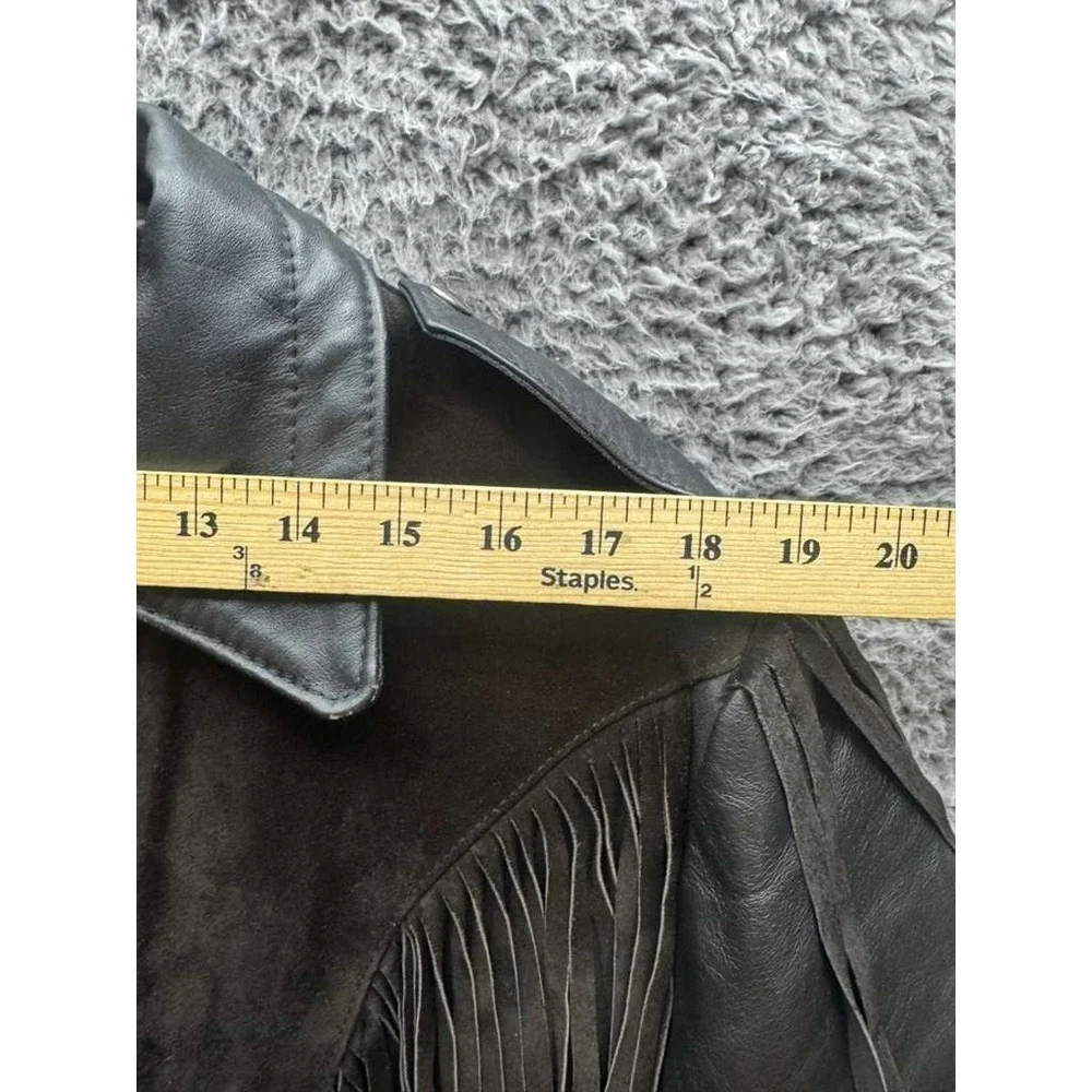 Vintage Suede Leather Fringe Collared‎ Full Zip Biker Jacket Black Mens Size 42